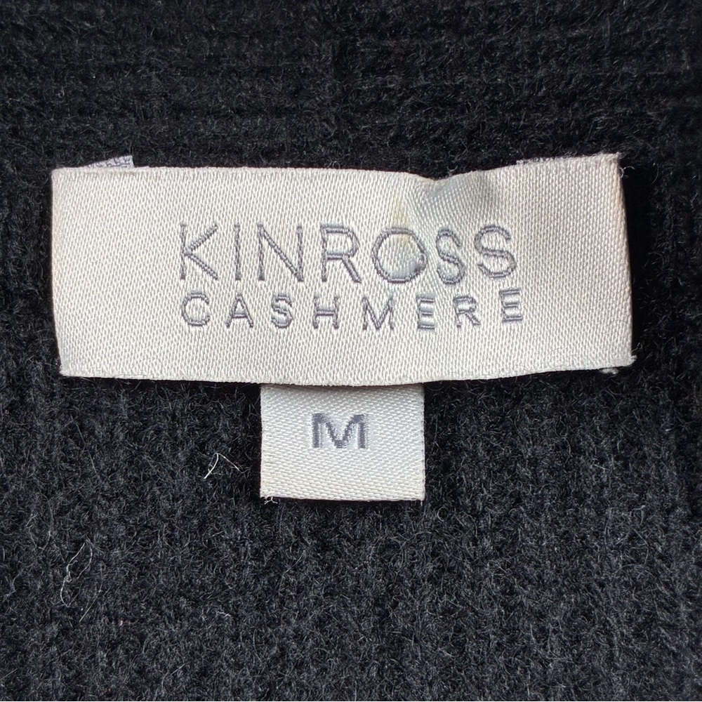 SOLD Kinross 100% Cashmere Open Front Cardigan Black Medium Minimalist Pockets